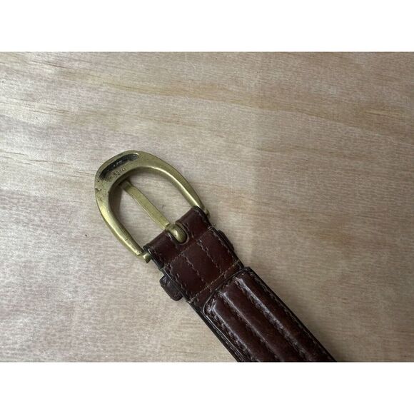 Brown Leather Belt Stamped “Italy” On Brass Buckle Medium M 34” - Picture 6 of 8